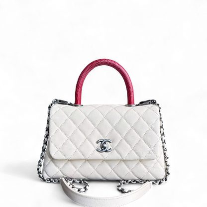Chanel Coco Handle Small - Caviar Quilted Grained Calfskin White Ruthenium Silver Hardware