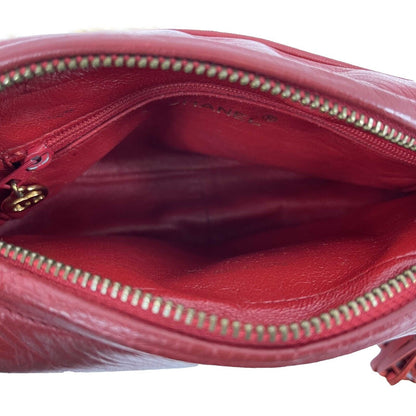 CHANEL Vintage CC Red Lambskin Gold Chain Tassel Camera Bag Crossbody
