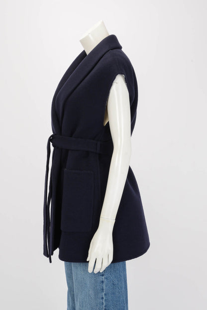 Dior Navy Wool Double Face Sleeveless Belted Coat FR 40