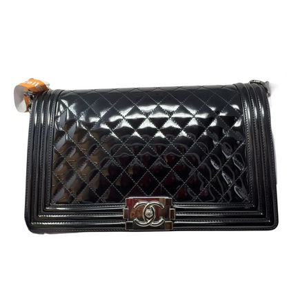 Chanel leBoy patent leather crossbody bag black B-