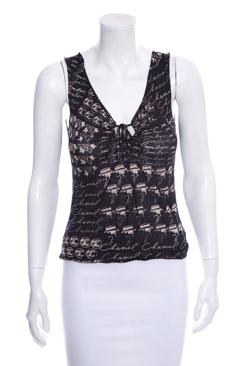 Chanel Black Printed Tank SZ 36