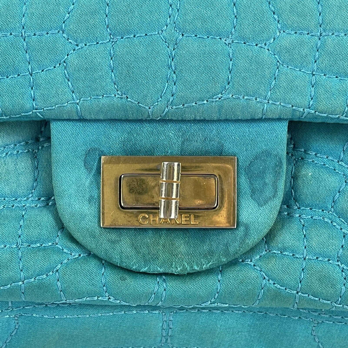 CHANEL - Reissue Small 2.55 Satin Crocodile Stitch - Turquoise / Gold Crossbody