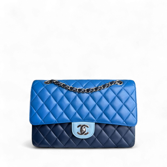 Chanel Classic Flap Medium - 25CM Quilted Lambskin Tri-Color Blue Silver Hardware Series 22