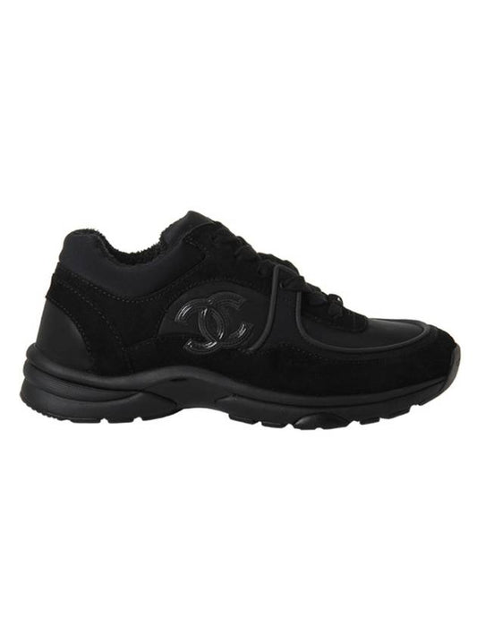 Cruz CC Logo Suede Low Top Sneakers Black Chanel