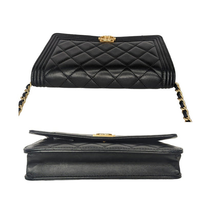 Chanel Lambskin Quilted Boy Wallet On Chain WOC Black