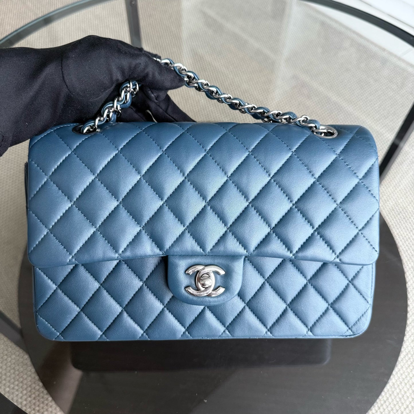 Chanel Classic Flap Medium - Caviar 25CM Quilted Blue Lambskin Silver Hardware Series 28
