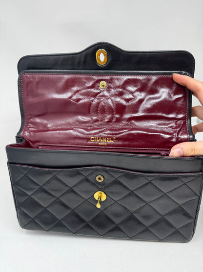 Chanel Vintage Two Tone CC Flap Bag Quilted Lambskin Medium Black B-
