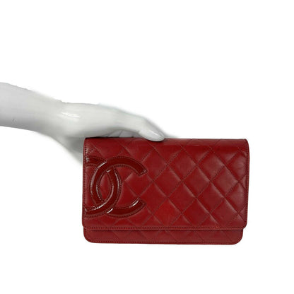 CHANEL Calfskin Quilted Cambon Red / Silver Wallet On Chain - Crossbody