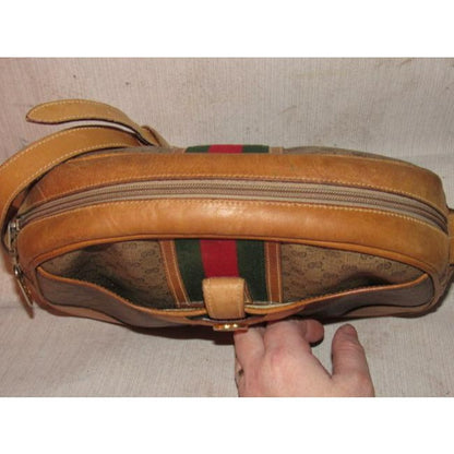 Gucci Vintage Pursesdesigner Purses Brown Small G Logo Print Coated Canvas And Camel Leather With Re