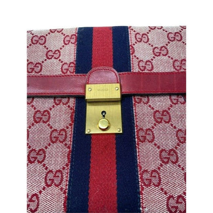 Gucci Gg Supreme Portfolio Print Portfolioclutch With Center Stripe Red Guccissimabluewhite Leather