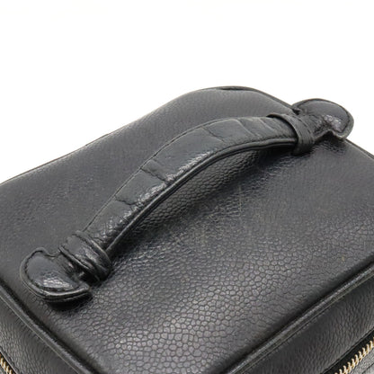 CHANEL CHANEL Caviar S Cocomark Vanity Bag Handbag Cosmetic Bag Cosmetic Leather Black Gold  A01998
