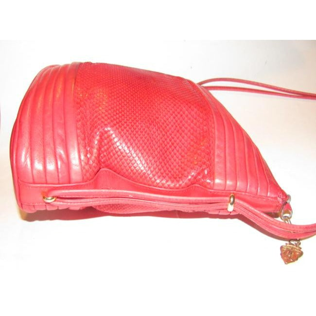 Gucci Vintage Pursesdesigner Purses Red Python Skin Leather And Red Leather Satchel