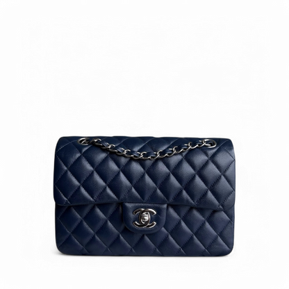 Chanel Classic Flap Small - Caviar 23CM Quilted Midnight Blue Silver Hardware Series 24