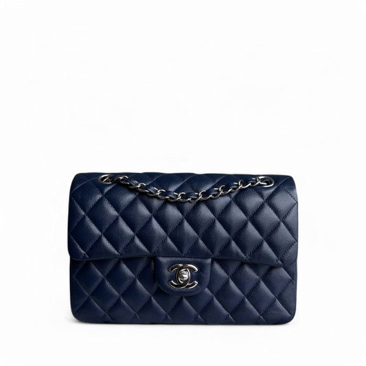 Chanel Classic Flap Small - Caviar 23CM Quilted Midnight Blue Silver Hardware Series 24