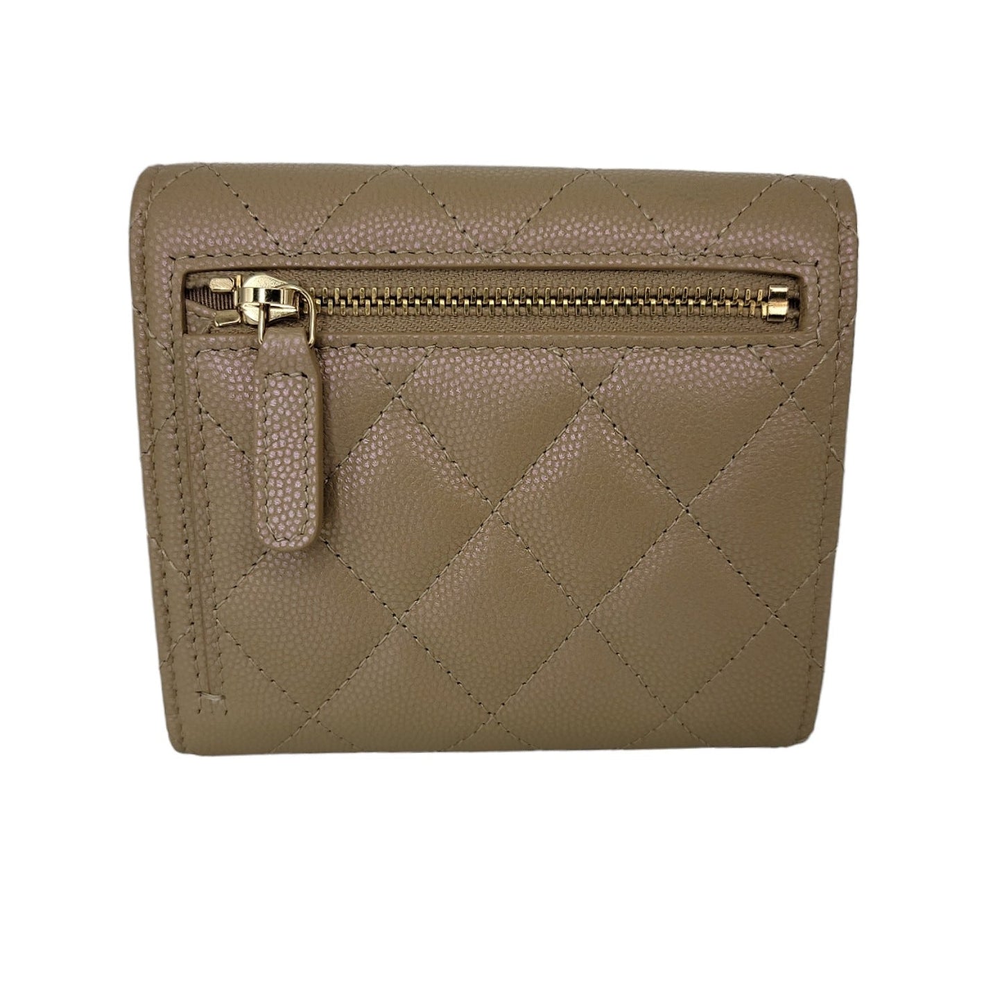 Chanel Caviar Quilted Compact Flap Wallet Beige