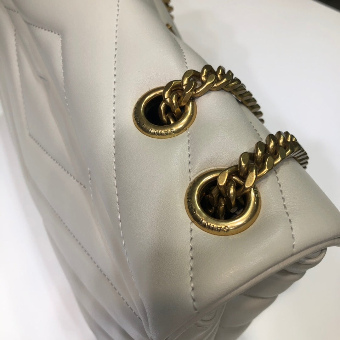 Yves Saint Laurent Loulou Small Chain Bag In Matelassé "Y" White