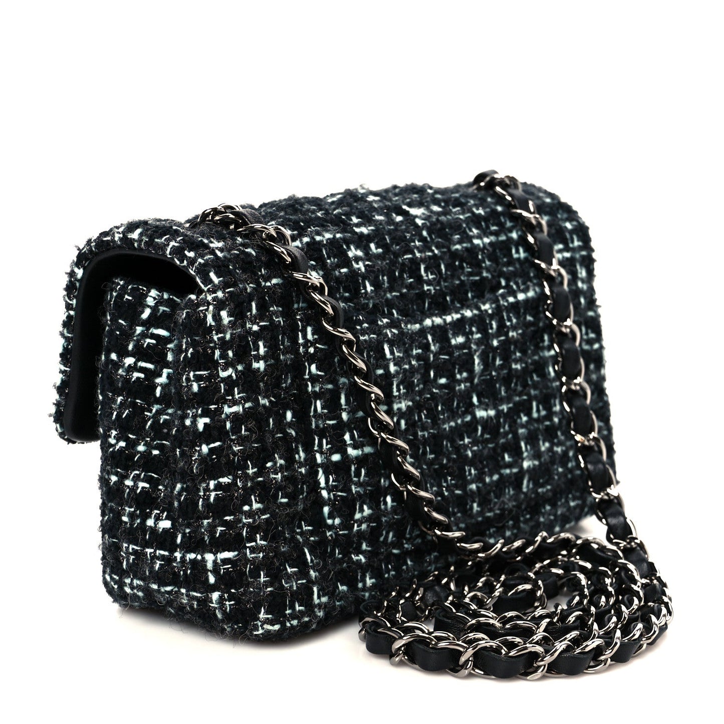 Tweed Quilted Mini Rectangular Flap Black Turquoise