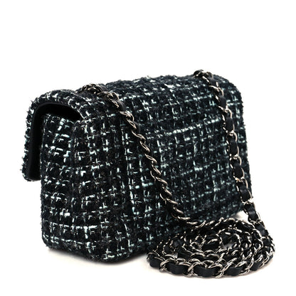 Tweed Quilted Mini Rectangular Flap Black Turquoise
