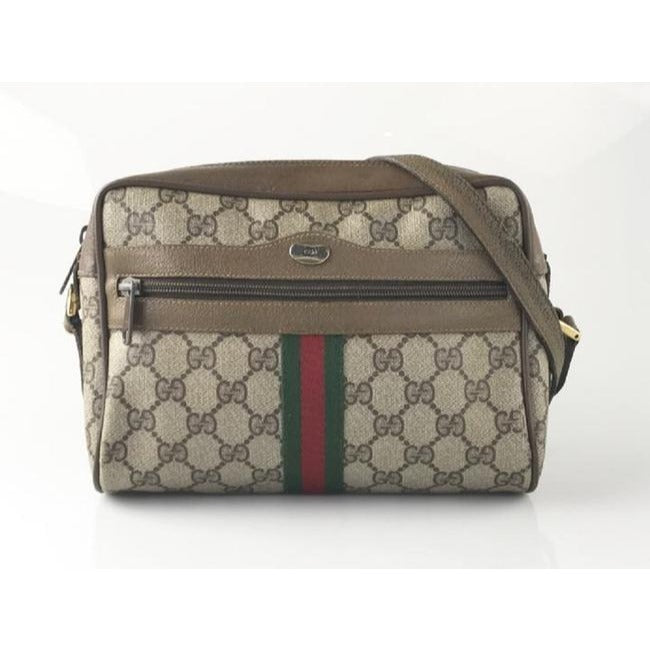 Gucci Vintage Shades Of Brown Large G Logo Print Coated Canvas And Leather