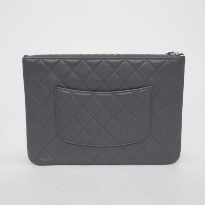 Chanel Grey Quilted Lambskin O-Case Multi Pouch
