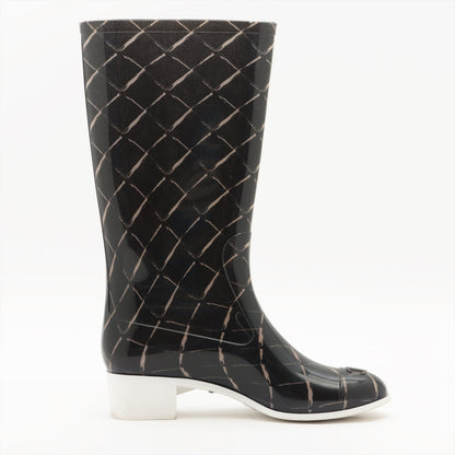 Chanel Coco Laver Rain Boots 35  Black x Beige Upper Inside Head Yogurt at