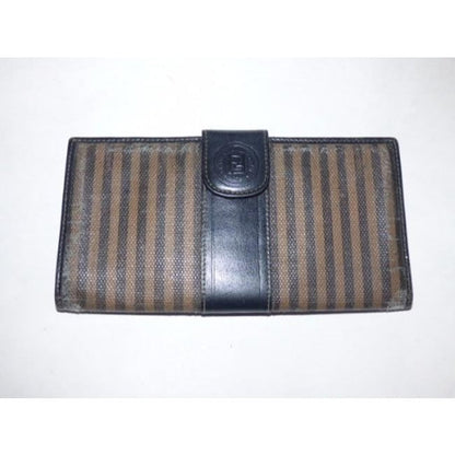 Vintage Fendi Thin Stripe Print Leather Wallet In Browns & Black