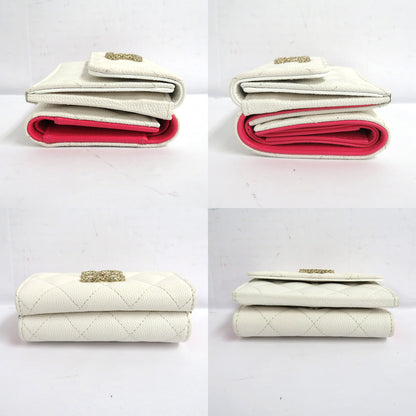 CHANEL Chanel Matrasse Small Flap Wallet AP3182 White Pink Champagne G  Caviar S Coco Three Folded Wallet Compact Wallet Mini  Fine s
