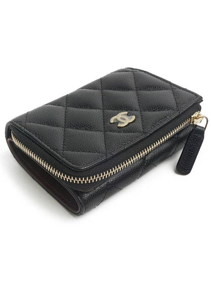 Matelasse Classic Small Flap Zipper 3-Fold Bifold Wallet Black Chanel