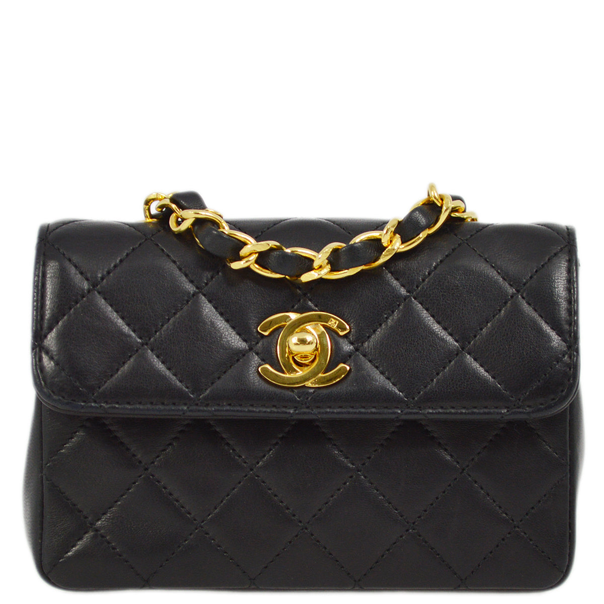 Chanel Black Lambskin Straight Flap Chain Shoulder Bag