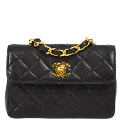 Chanel Black Lambskin Straight Flap Chain Shoulder Bag