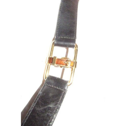 Gucci Soft Black Leather Bucket Bag Pouch With Enamel Buckle Accents