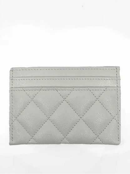 CC Logo Shiny Grained Calfskin Card Wallet White Chanel
