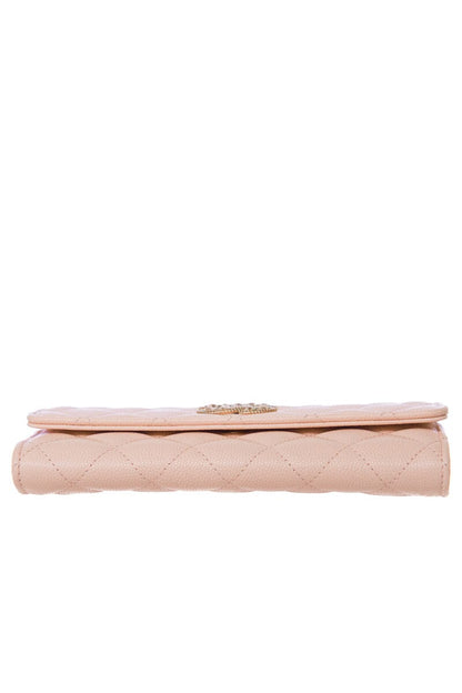 Chanel Light Pink Caviar  Quilted Crystal CC Large Gusset Flap  Wallet