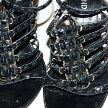Fendi Black Textured Leather Strappy Pump with Silver Hardware