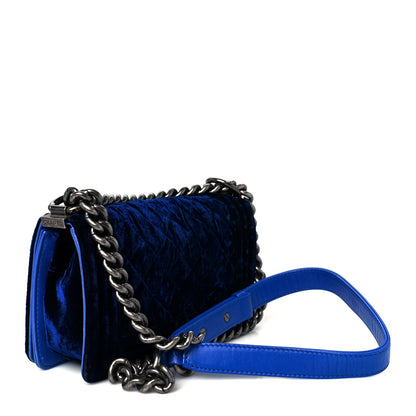 Velvet Quilted Small Boy Flap Blue