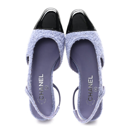 Tweed Cap Toe CC Slingback Flat 35.5 Lilac Black