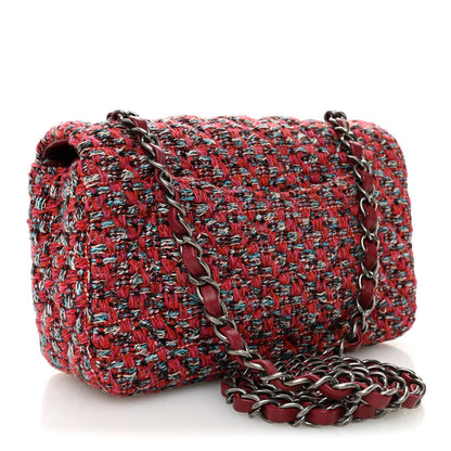 Tweed Quilted Mini Rectangular Flap Red Blue Ecru Black Pink