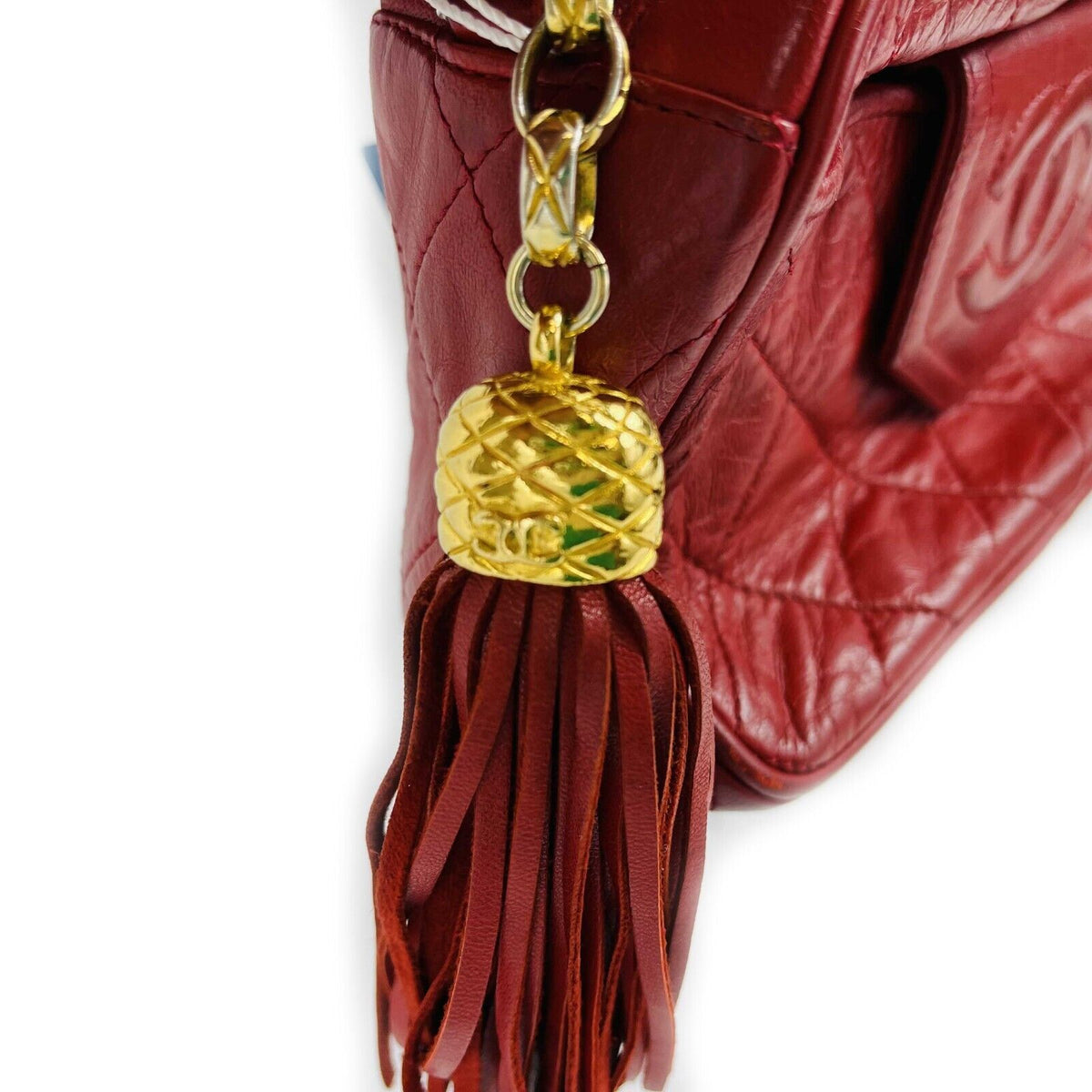 CHANEL Vintage CC Red Lambskin Gold Chain Tassel Camera Bag Crossbody