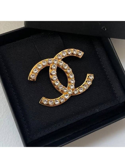 CC Logo Crystal Brooch Gold Chanel