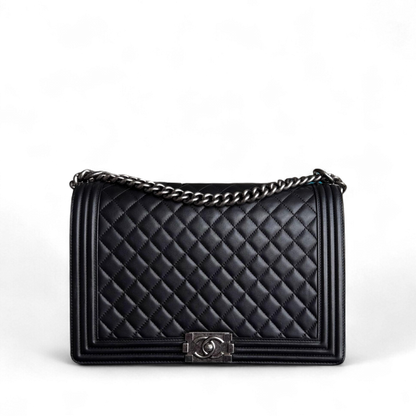 Chanel Boy Large - Quilted Lambskin Black Ruthenium Silver Hardware Series 18