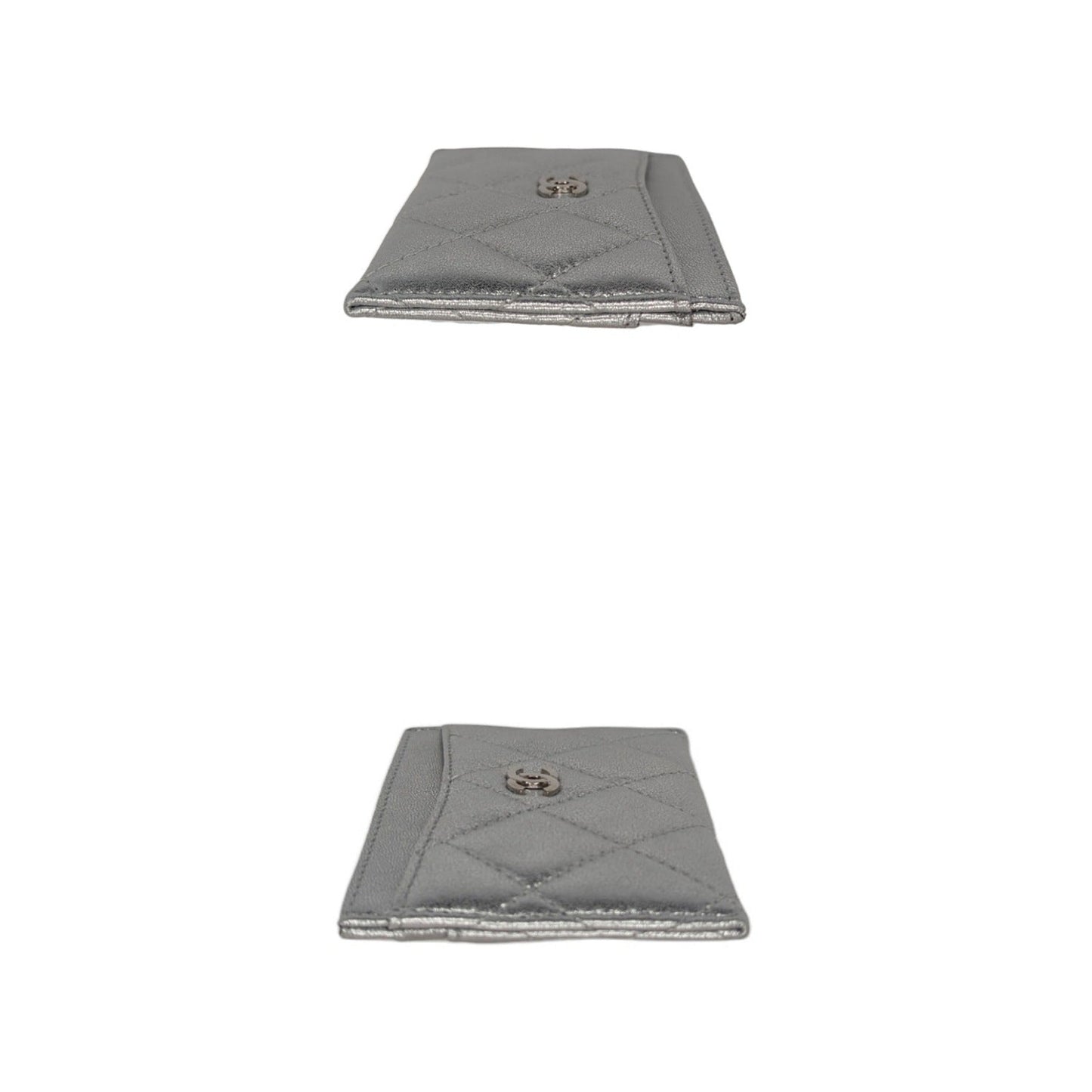 Chanel Metallic Lambskin Quilted CC Card Holder Silver