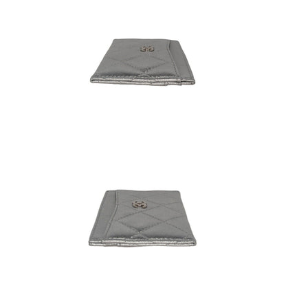 Chanel Metallic Lambskin Quilted CC Card Holder Silver