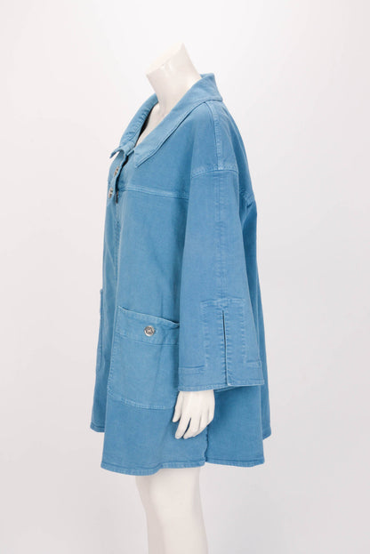 Chanel Sky Blue Cotton Denim Pea Coat FR 50