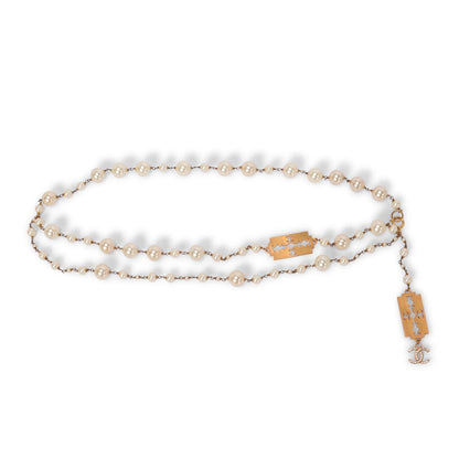 Chanel Vintage 24k Gold & Pearl Razor Blade Layered Belt