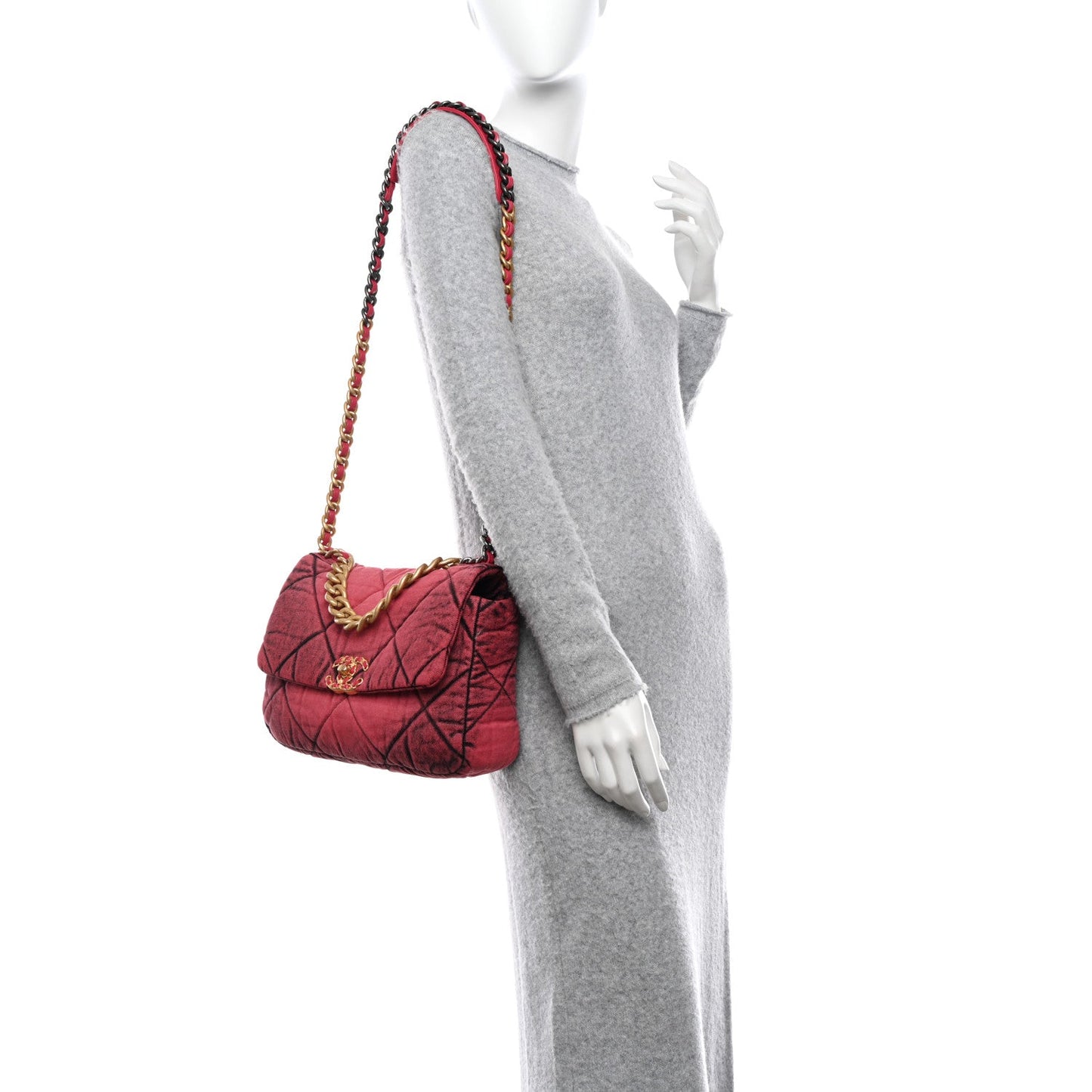 Washed Denim Quilted Medium Chanel 19 Flap Pink