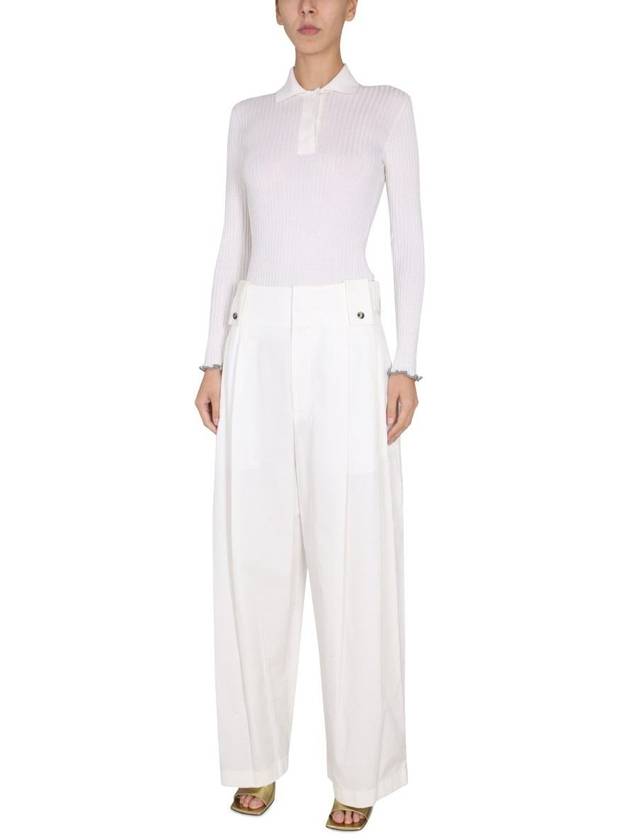 Luxury Bottega Veneta Women's High Waist Pintuck Wide Pants White