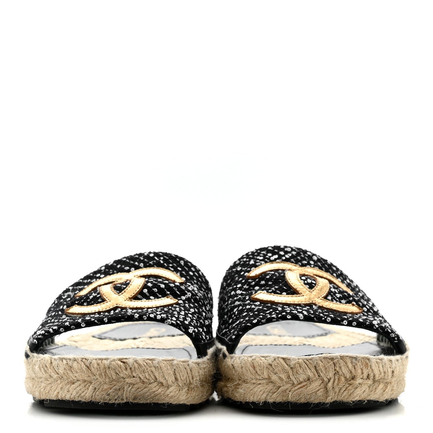 Wool Laminated Lambskin CC Slide Sandals 39 Black Gold
