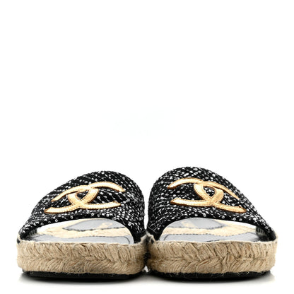 Wool Laminated Lambskin CC Slide Sandals 39 Black Gold