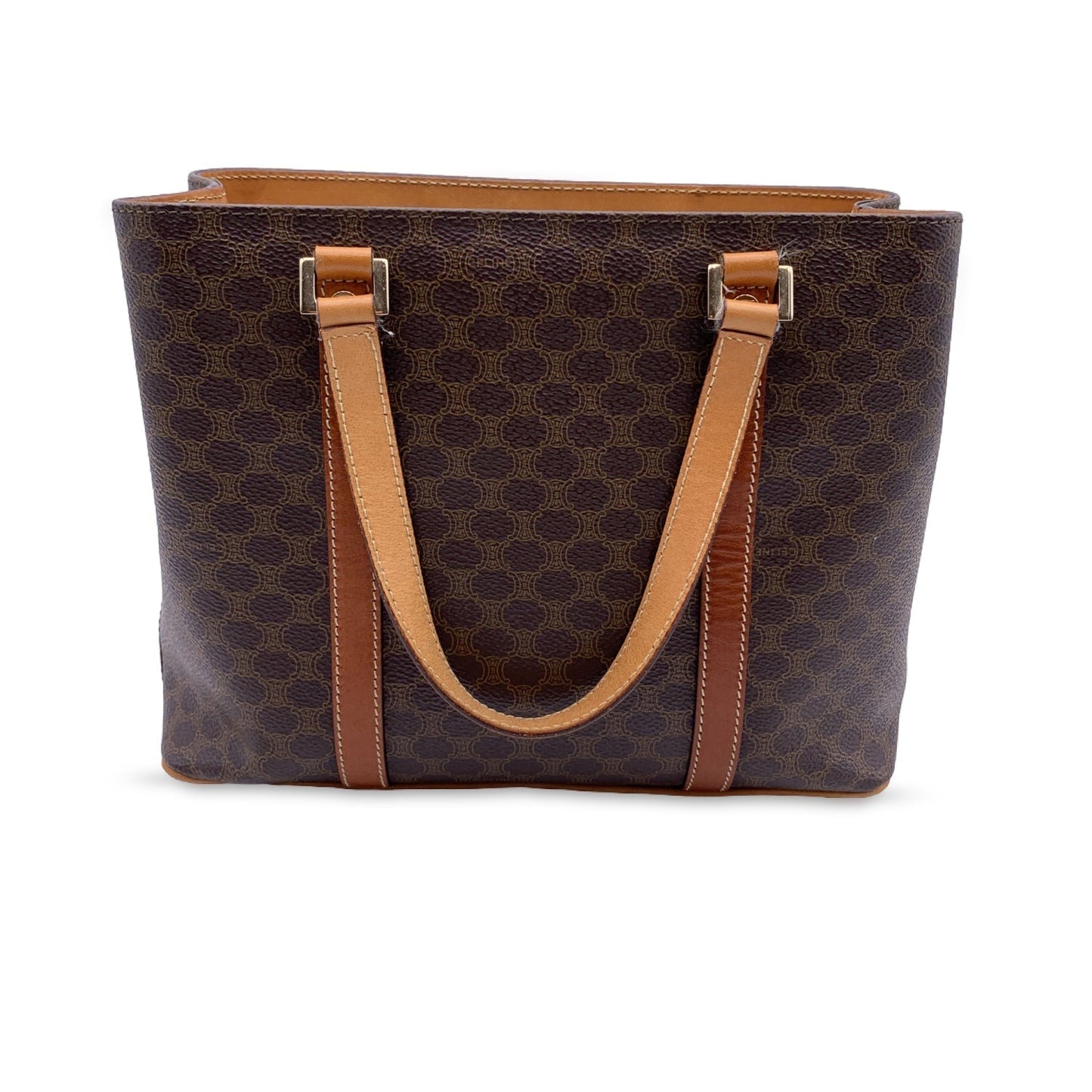 Celine Vintage Brown Macadam Canvas Small Tote Shoulder Bag