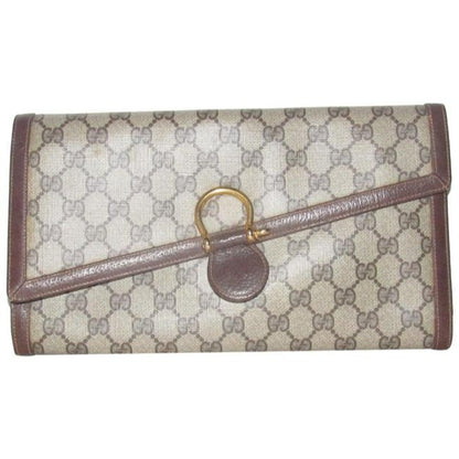 Gucci Vintage Purses Large G Logo Print Coated Canvas And Leather In Browns Clutch